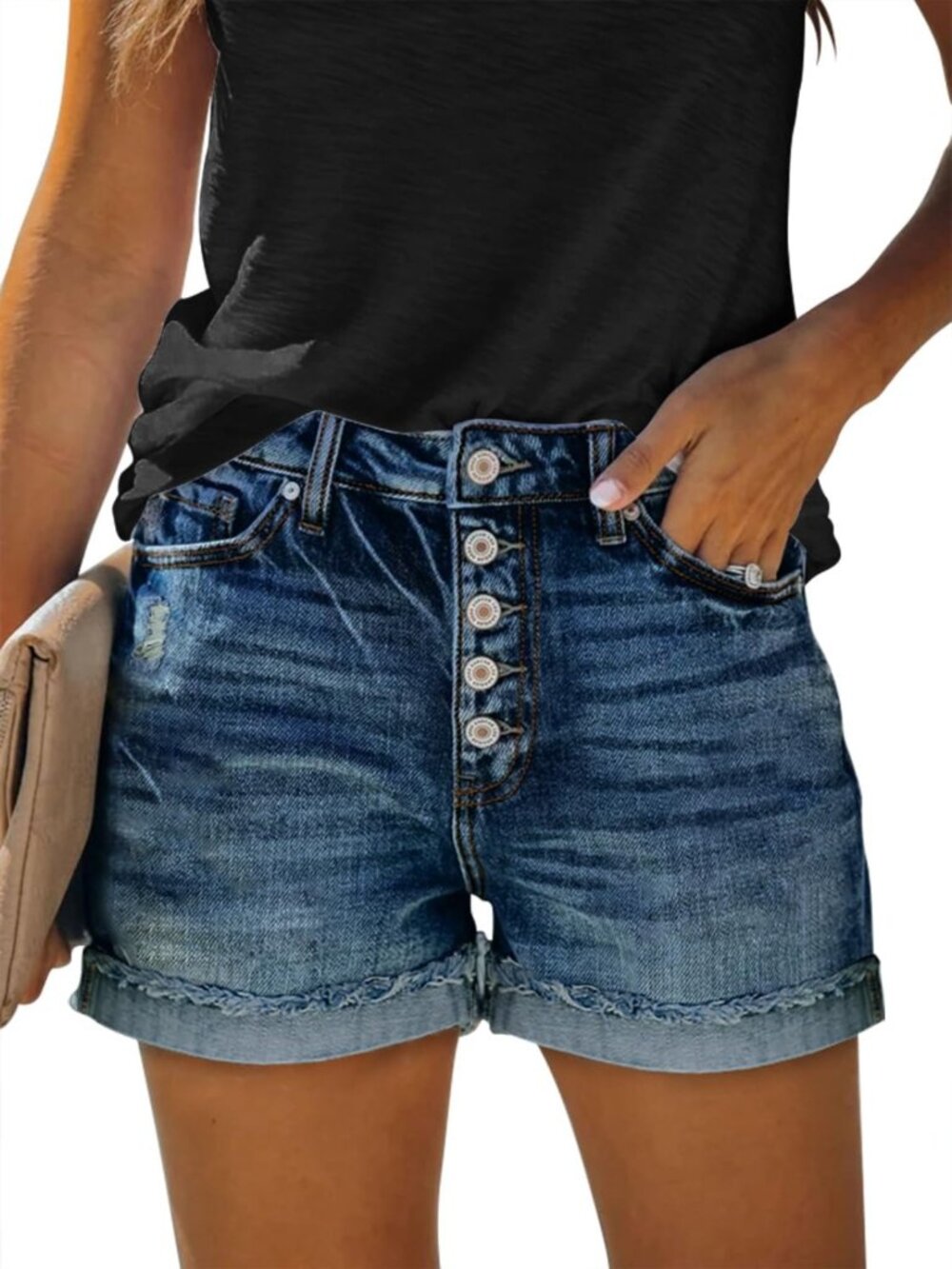 Trendy High-Waisted Ripped Denim Shorts for Women | Summer Cut-Off Jean Shorts
